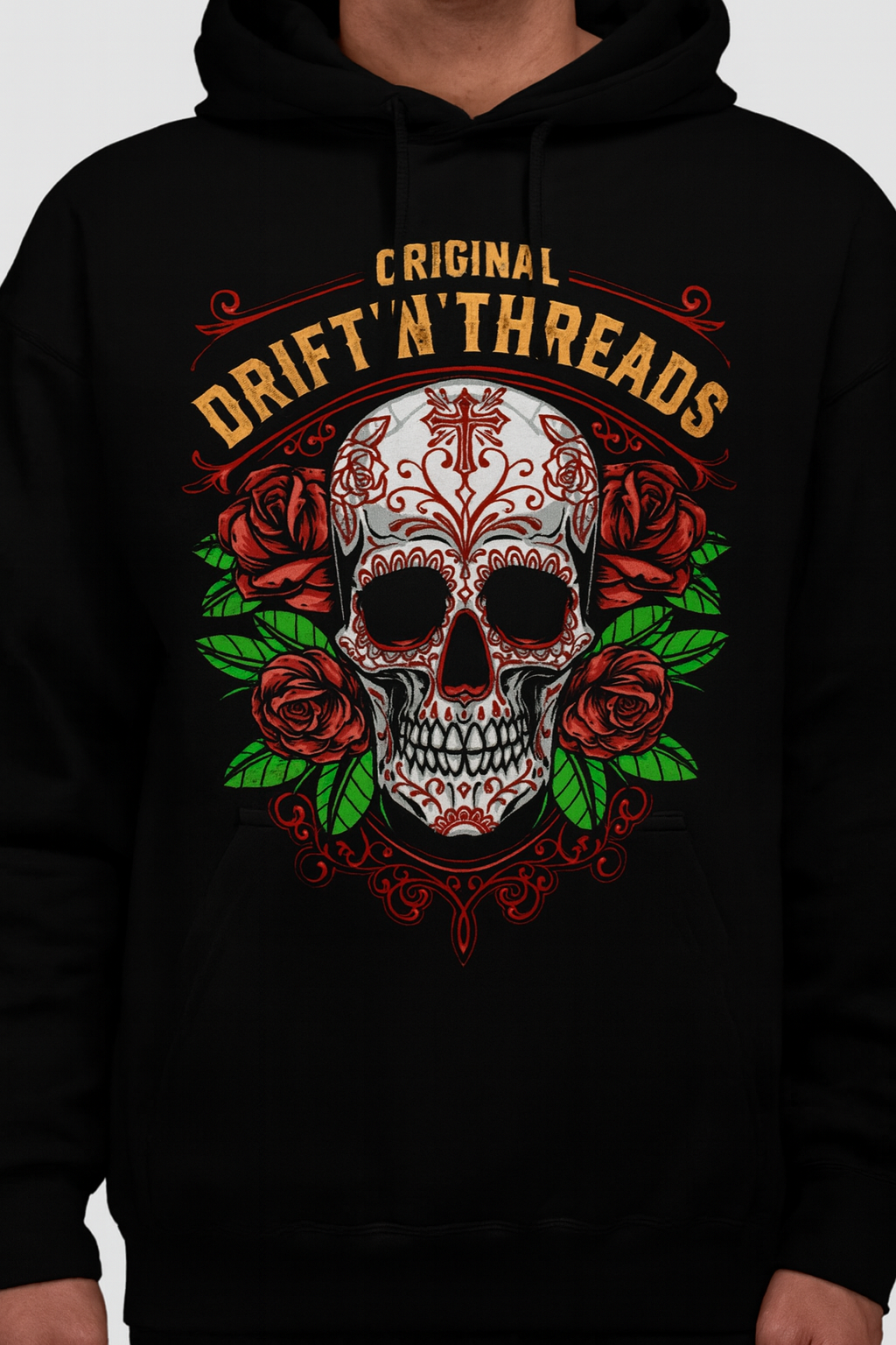 Drift’N’Threads Original Skull & Roses Hoodie